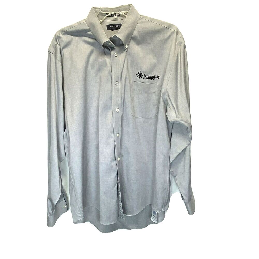 Lands' End Dress Shirt Size 17/35 Long Sleeve No Iron Pinpoint Oxford w/ Logo